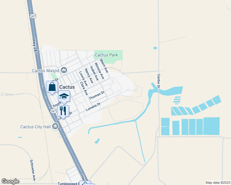 map of restaurants, bars, coffee shops, grocery stores, and more near Lometa Drive in Cactus