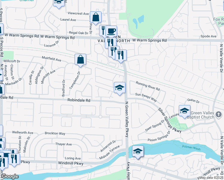 map of restaurants, bars, coffee shops, grocery stores, and more near 2250 Cassatt Drive in Henderson