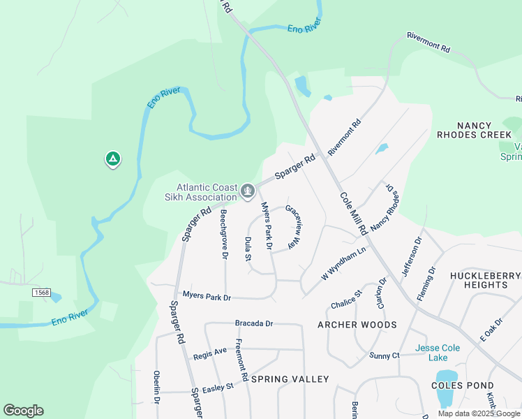 map of restaurants, bars, coffee shops, grocery stores, and more near 4300 Dula Street in Durham