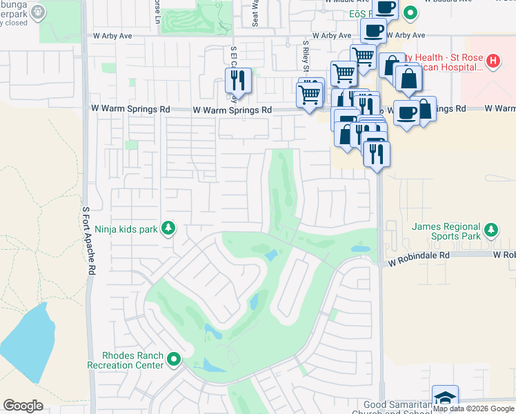 map of restaurants, bars, coffee shops, grocery stores, and more near 84 Tamarron Cliffs Street in Las Vegas