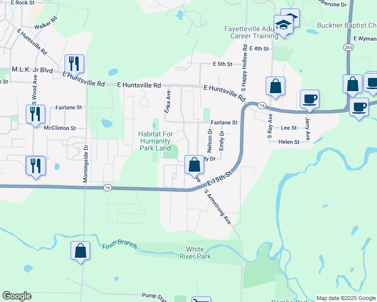 map of restaurants, bars, coffee shops, grocery stores, and more near 1137 South Sherman Avenue in Fayetteville