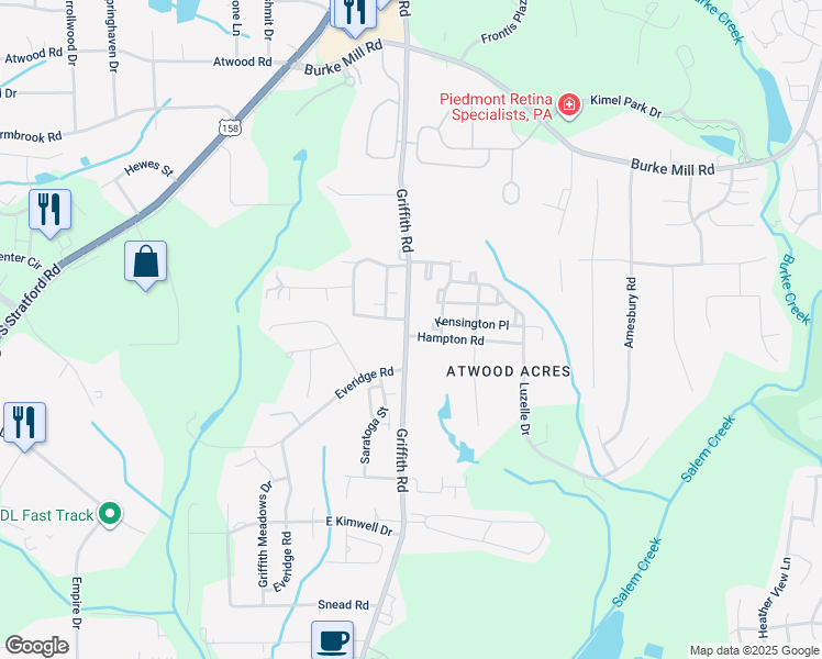 map of restaurants, bars, coffee shops, grocery stores, and more near 2469 Griffith Road in Winston-Salem