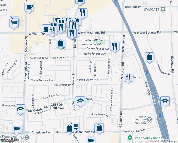 map of restaurants, bars, coffee shops, grocery stores, and more near 1191 Red Jade Court in Henderson