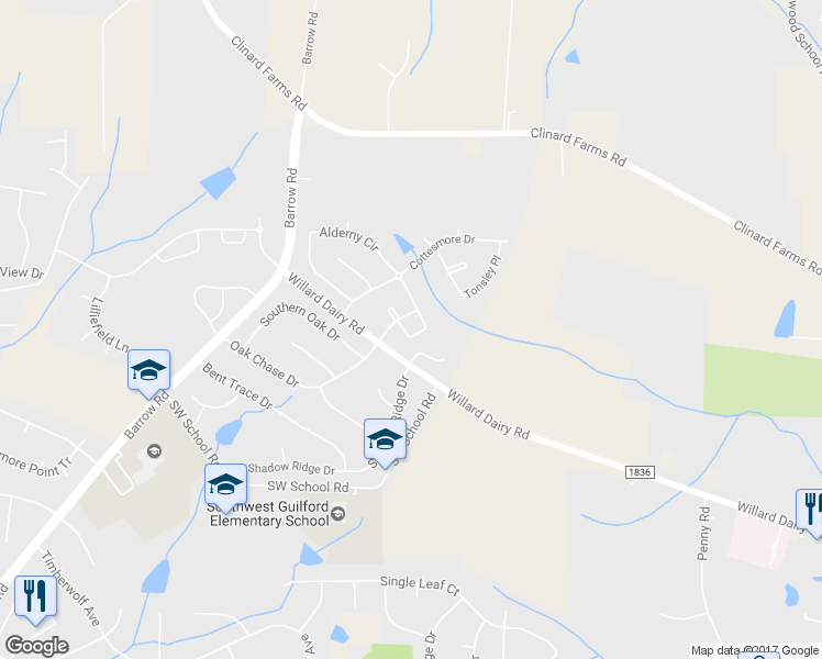 map of restaurants, bars, coffee shops, grocery stores, and more near 4340 Baylesford Lane in High Point