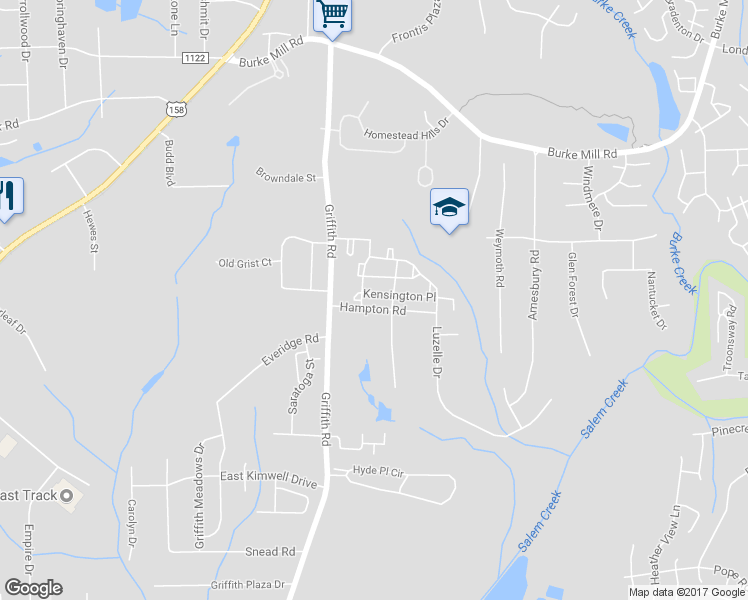 map of restaurants, bars, coffee shops, grocery stores, and more near 3236 Kensington Place in Winston Salem