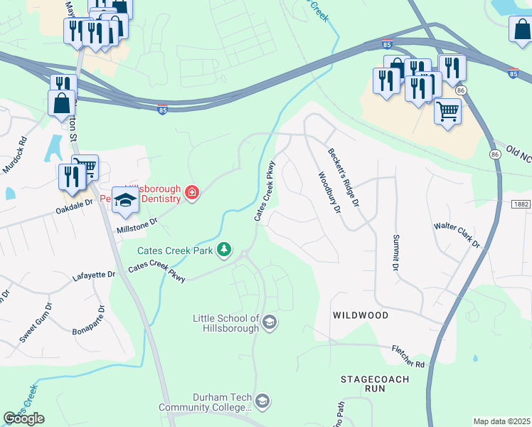 map of restaurants, bars, coffee shops, grocery stores, and more near in Hillsborough