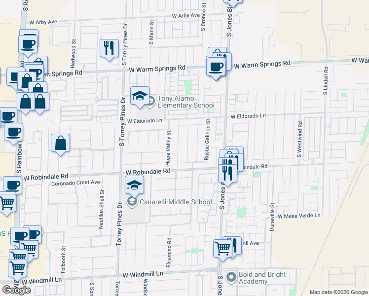 map of restaurants, bars, coffee shops, grocery stores, and more near 7591 Mermaid Song Court in Las Vegas