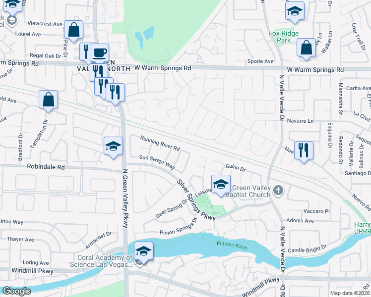 map of restaurants, bars, coffee shops, grocery stores, and more near 2106 Running River Road in Henderson