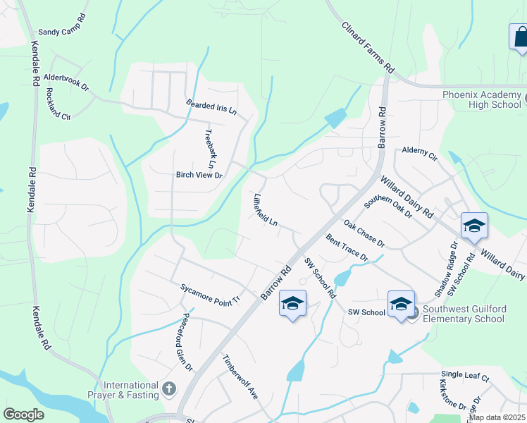 map of restaurants, bars, coffee shops, grocery stores, and more near 3421 Lilliefield Lane in High Point
