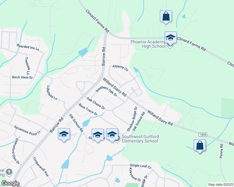 map of restaurants, bars, coffee shops, grocery stores, and more near 4369 Southern Oak Drive in High Point