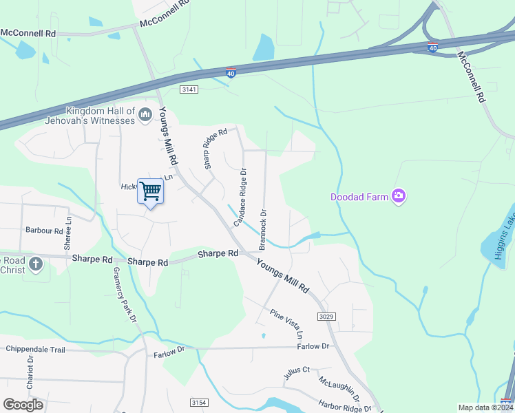 map of restaurants, bars, coffee shops, grocery stores, and more near 1618 Brannock Drive in Greensboro