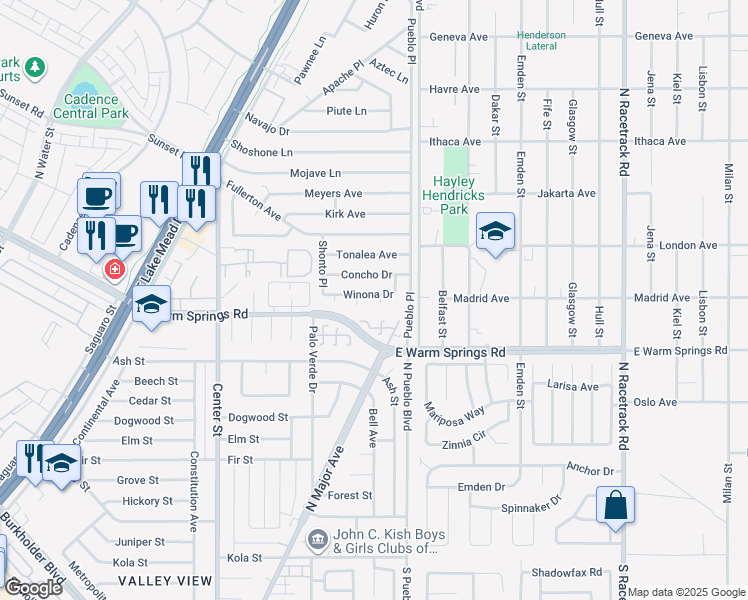 map of restaurants, bars, coffee shops, grocery stores, and more near 256 Winona Terrace in Henderson