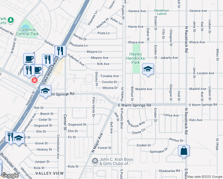 map of restaurants, bars, coffee shops, grocery stores, and more near 256 Winona Terrace in Henderson