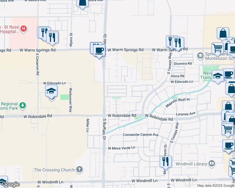 map of restaurants, bars, coffee shops, grocery stores, and more near 7711 Hampton Cove Lane in Las Vegas