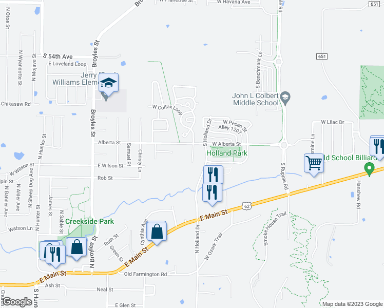 map of restaurants, bars, coffee shops, grocery stores, and more near 220 West Marietta Way in Wheeler
