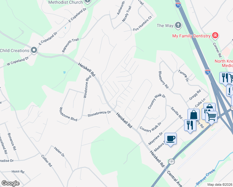 map of restaurants, bars, coffee shops, grocery stores, and more near 298 Hawthorne Oaks Way in Powell