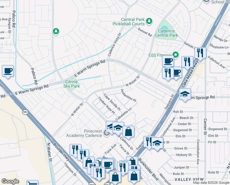 map of restaurants, bars, coffee shops, grocery stores, and more near 106 Corretto Corner Avenue in Henderson
