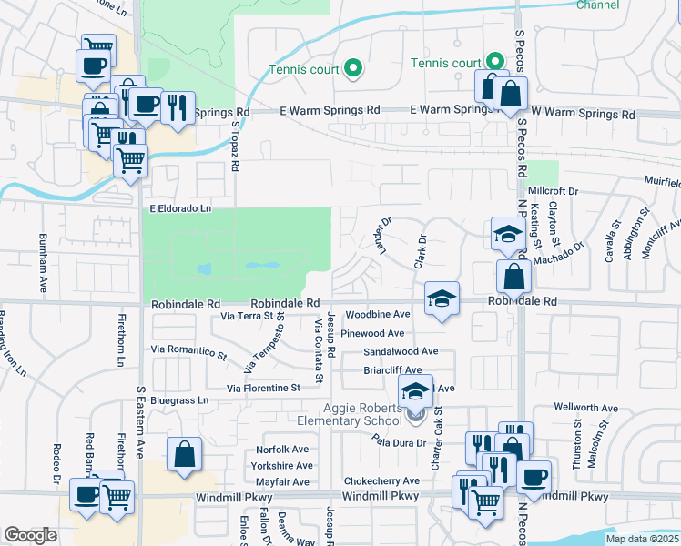 map of restaurants, bars, coffee shops, grocery stores, and more near 2784 Fountain Ridge Lane in Henderson