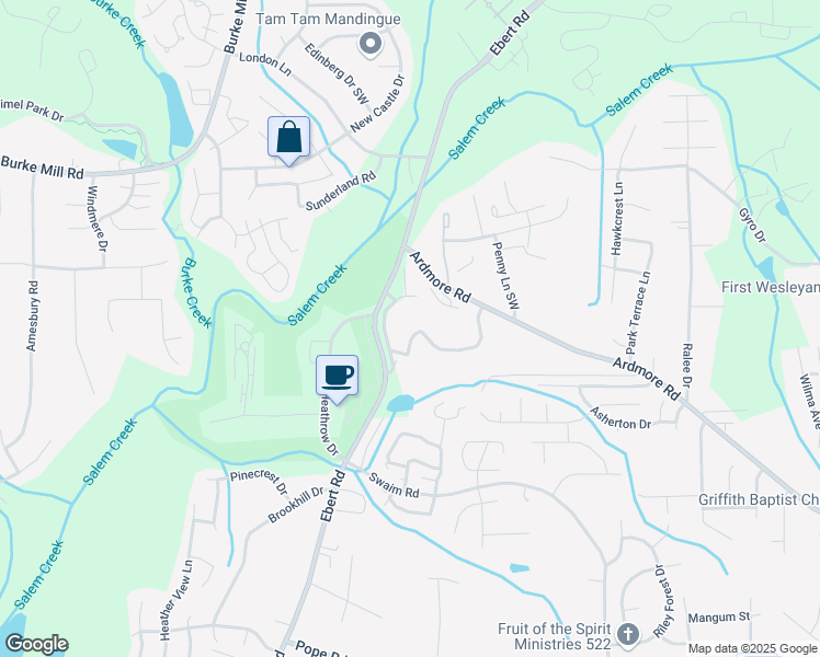 map of restaurants, bars, coffee shops, grocery stores, and more near 1889 Salem Bluff Drive in Winston-Salem