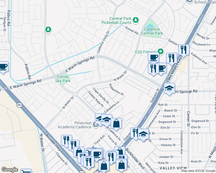 map of restaurants, bars, coffee shops, grocery stores, and more near 122 Corretto Corner Avenue in Henderson