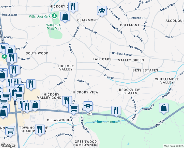 map of restaurants, bars, coffee shops, grocery stores, and more near 5253 Tusculum Court in Nashville