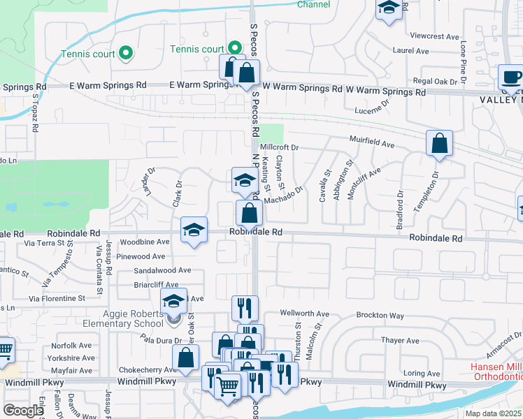 map of restaurants, bars, coffee shops, grocery stores, and more near 313 Birmingham Street in Henderson