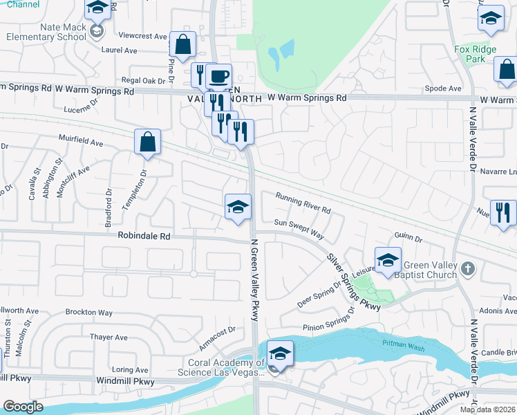 map of restaurants, bars, coffee shops, grocery stores, and more near 266 Buckskin Street in Henderson