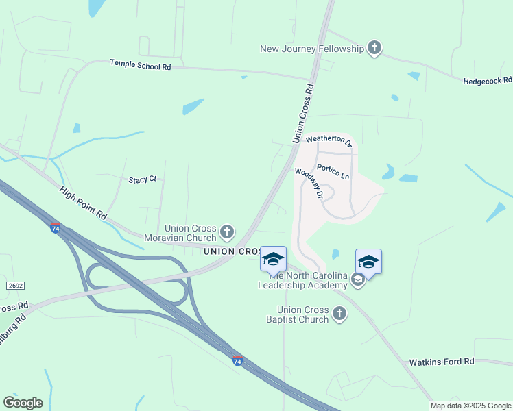 map of restaurants, bars, coffee shops, grocery stores, and more near 1776 Union Cross Road in Kernersville