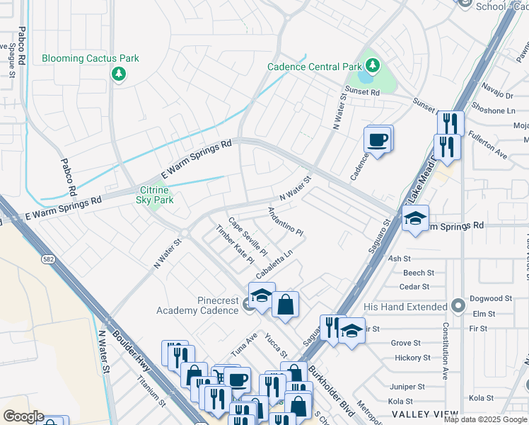 map of restaurants, bars, coffee shops, grocery stores, and more near 120 Corretto Corner Avenue in Henderson