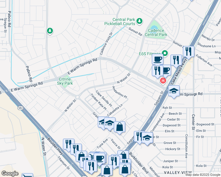 map of restaurants, bars, coffee shops, grocery stores, and more near 120 Corretto Corner Avenue in Henderson