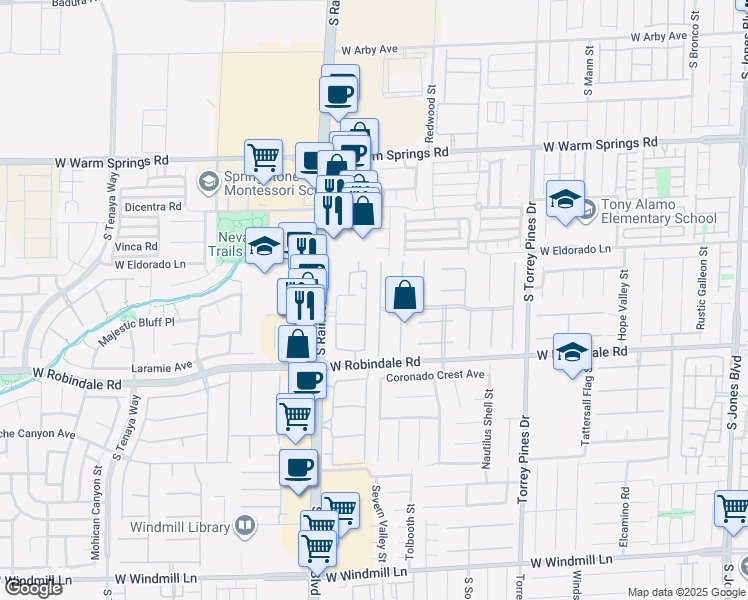 map of restaurants, bars, coffee shops, grocery stores, and more near 7579 Belgian Lion Street in Las Vegas