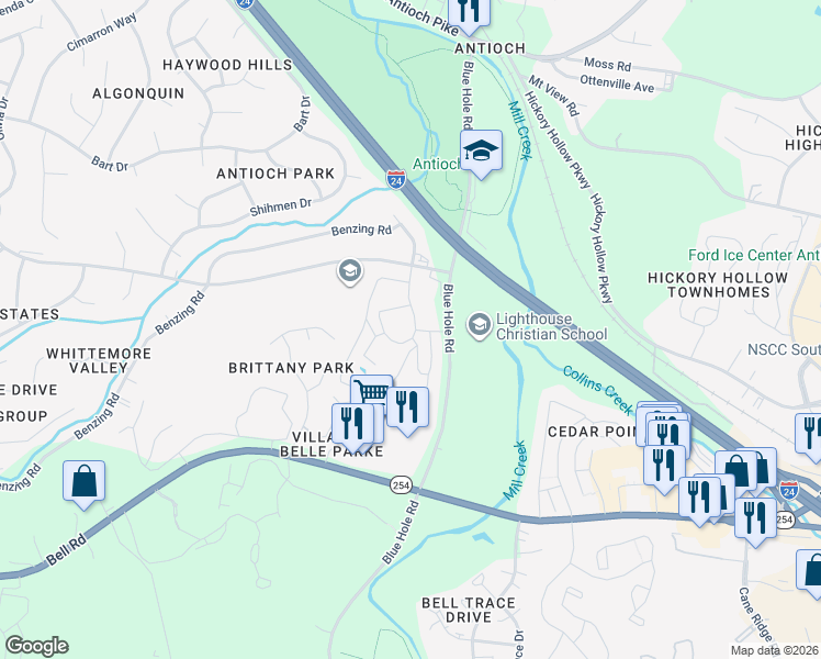 map of restaurants, bars, coffee shops, grocery stores, and more near 316 Blue Lake Circle in Nashville