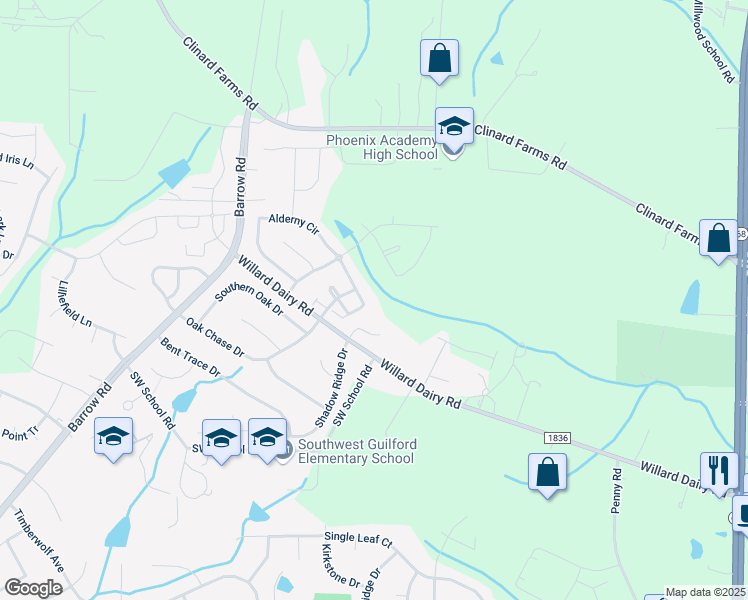 map of restaurants, bars, coffee shops, grocery stores, and more near 4324 Alderny Place in High Point