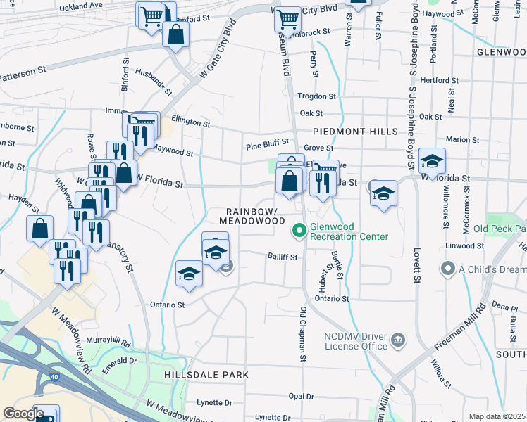 map of restaurants, bars, coffee shops, grocery stores, and more near 2002 Carpenter Street in Greensboro