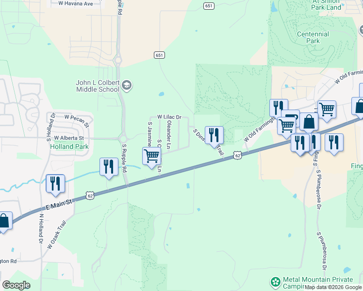 map of restaurants, bars, coffee shops, grocery stores, and more near 1328 Pepper Tree Lane in Fayetteville