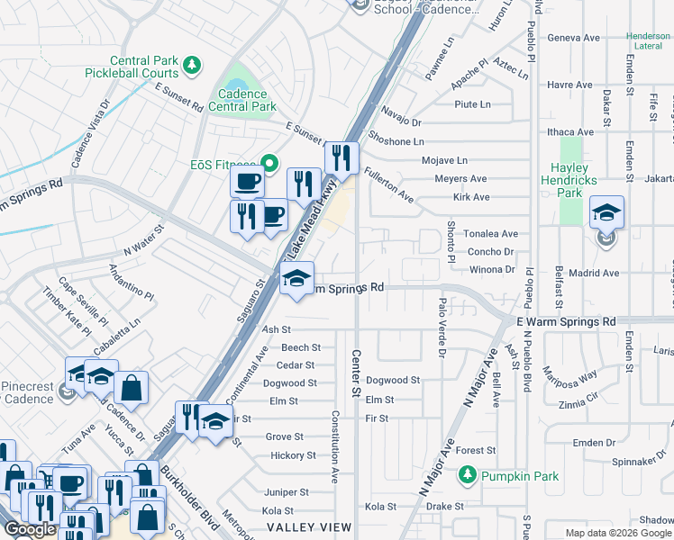 map of restaurants, bars, coffee shops, grocery stores, and more near 676 Swift Eagle Avenue in Henderson