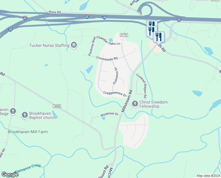 map of restaurants, bars, coffee shops, grocery stores, and more near 1528 Guinness Drive in McLeansville