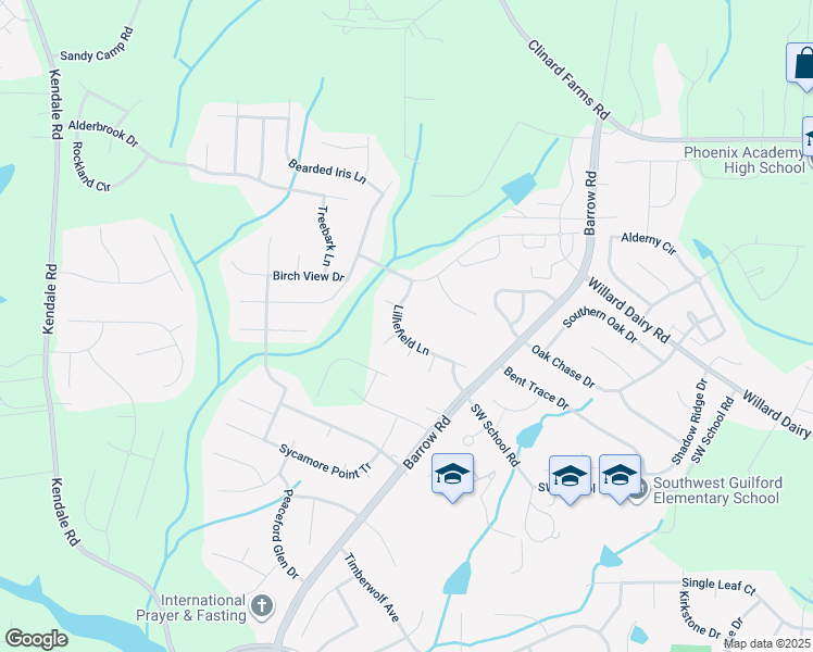 map of restaurants, bars, coffee shops, grocery stores, and more near 3375 Lilliefield Lane in High Point