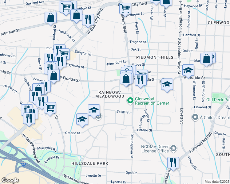 map of restaurants, bars, coffee shops, grocery stores, and more near 2002 Carpenter Street in Greensboro