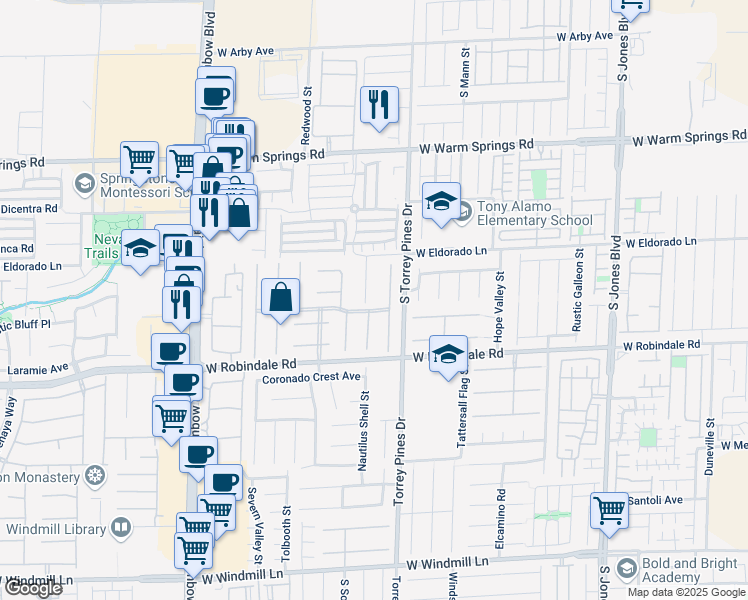 map of restaurants, bars, coffee shops, grocery stores, and more near 7584 Fontera Court in Las Vegas