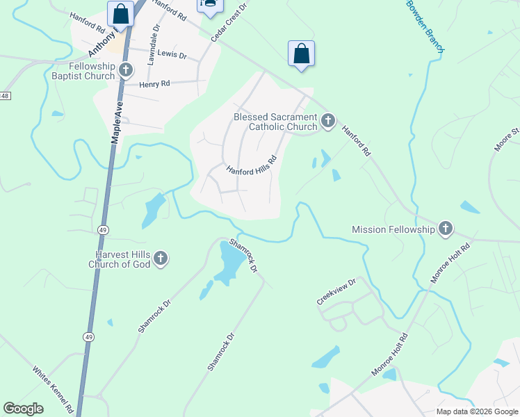 map of restaurants, bars, coffee shops, grocery stores, and more near 1305 Commonwealth Court in Graham