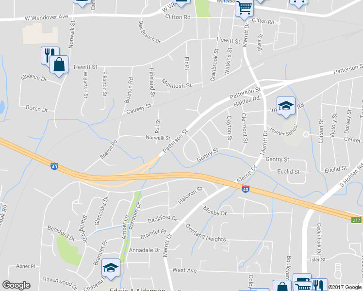map of restaurants, bars, coffee shops, grocery stores, and more near 4306 Halifax Road in Greensboro