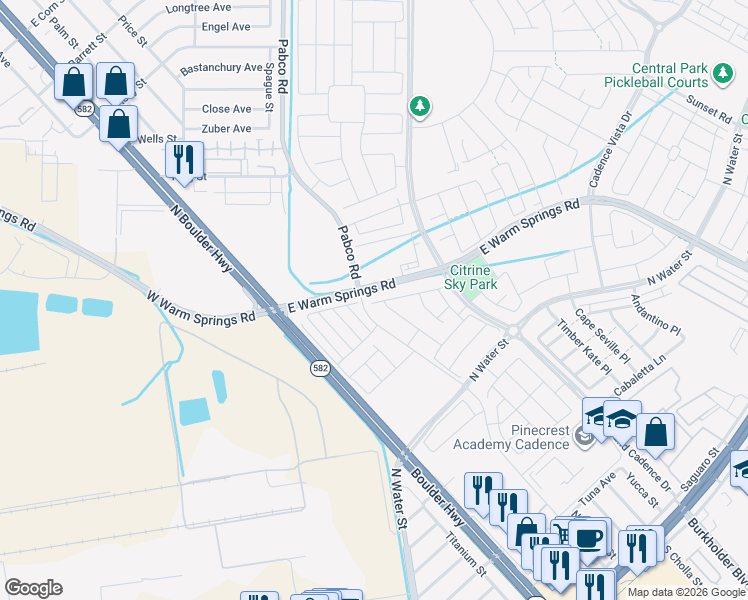 map of restaurants, bars, coffee shops, grocery stores, and more near 119 Tardando Avenue in Henderson