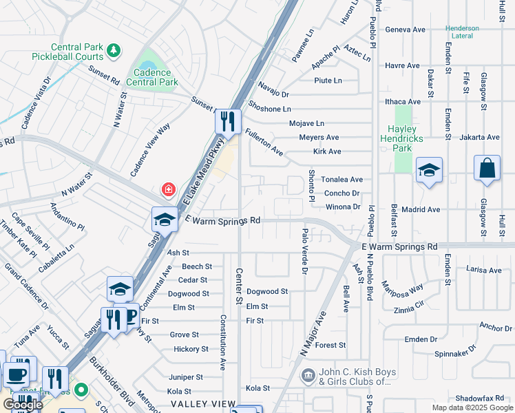 map of restaurants, bars, coffee shops, grocery stores, and more near 1030 Center Street in Henderson