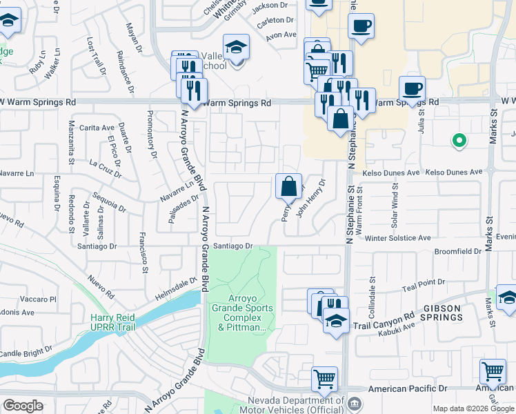 map of restaurants, bars, coffee shops, grocery stores, and more near 328 Teal Ridge Hills Drive in Henderson