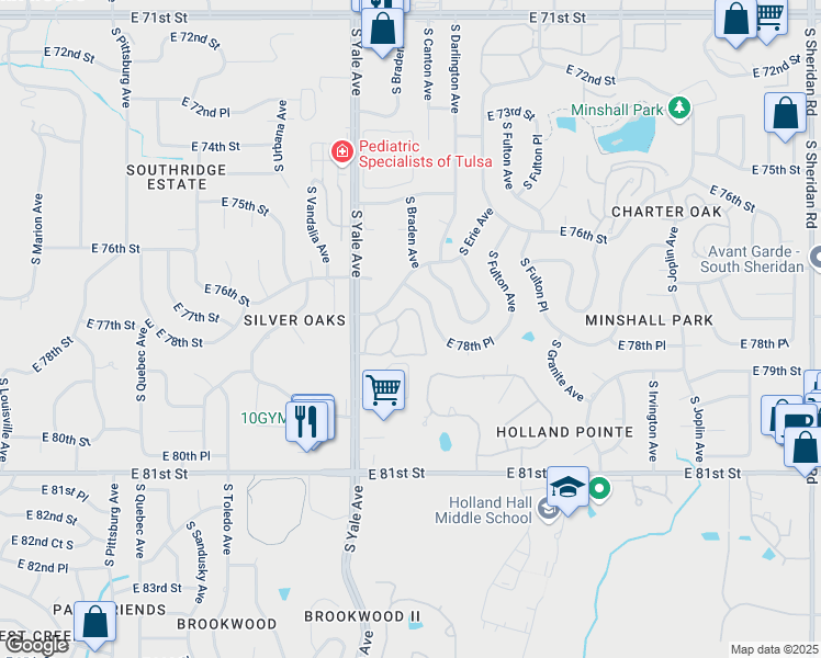 map of restaurants, bars, coffee shops, grocery stores, and more near 7719 South Yale Avenue in Tulsa