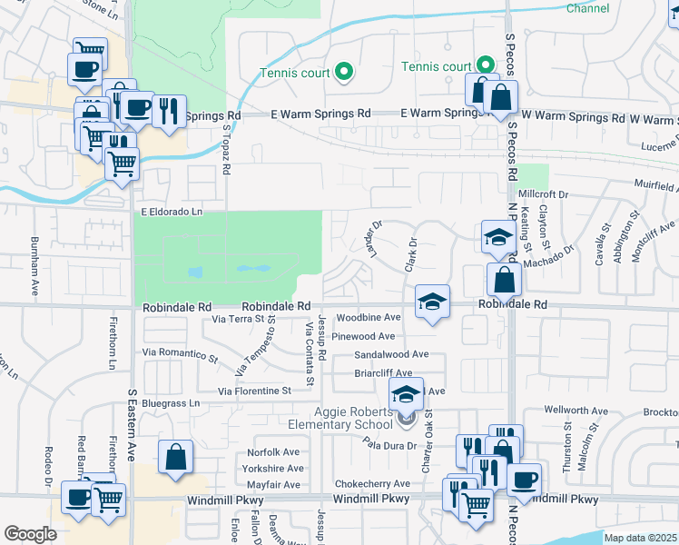 map of restaurants, bars, coffee shops, grocery stores, and more near 2772 Fountain Ridge Lane in Henderson