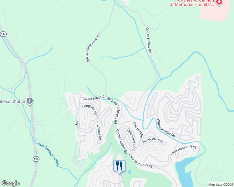 map of restaurants, bars, coffee shops, grocery stores, and more near 91 Red Oak Road in Newland