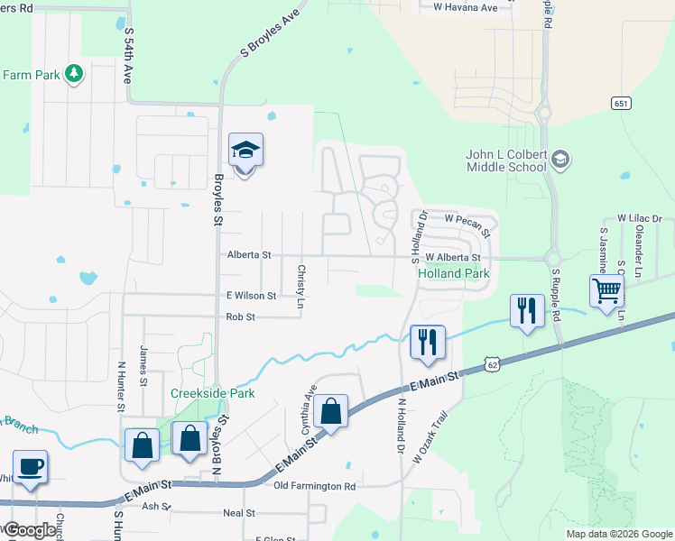 map of restaurants, bars, coffee shops, grocery stores, and more near 227 E Anabranch Court in Farmington
