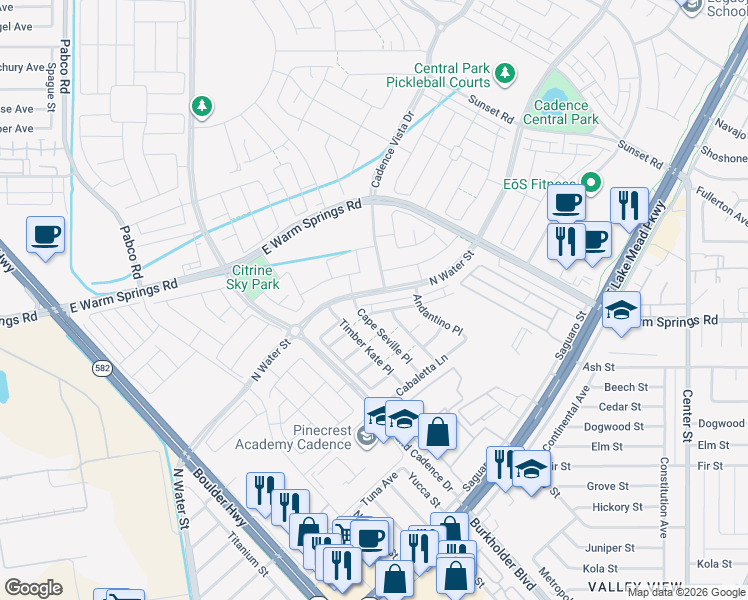 map of restaurants, bars, coffee shops, grocery stores, and more near 2 North Water Street in Henderson